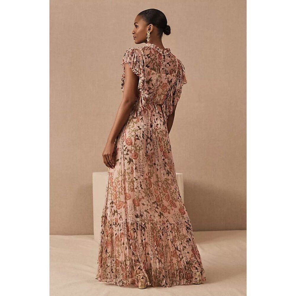 BHLDN Sheer Floral Ruffle Chiffon Maxi Dress - Picture 3 of 8